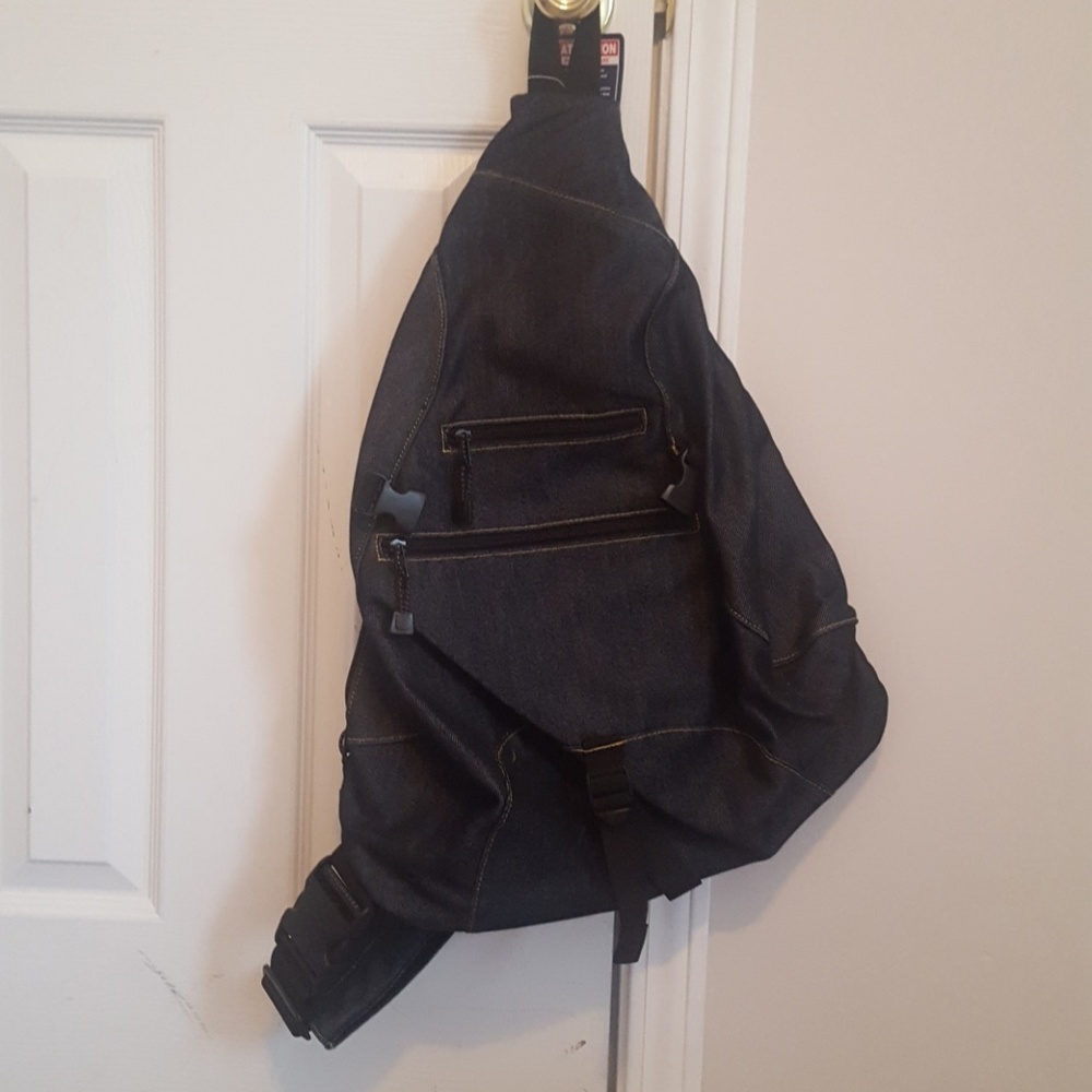 Jean material cross body bookbag